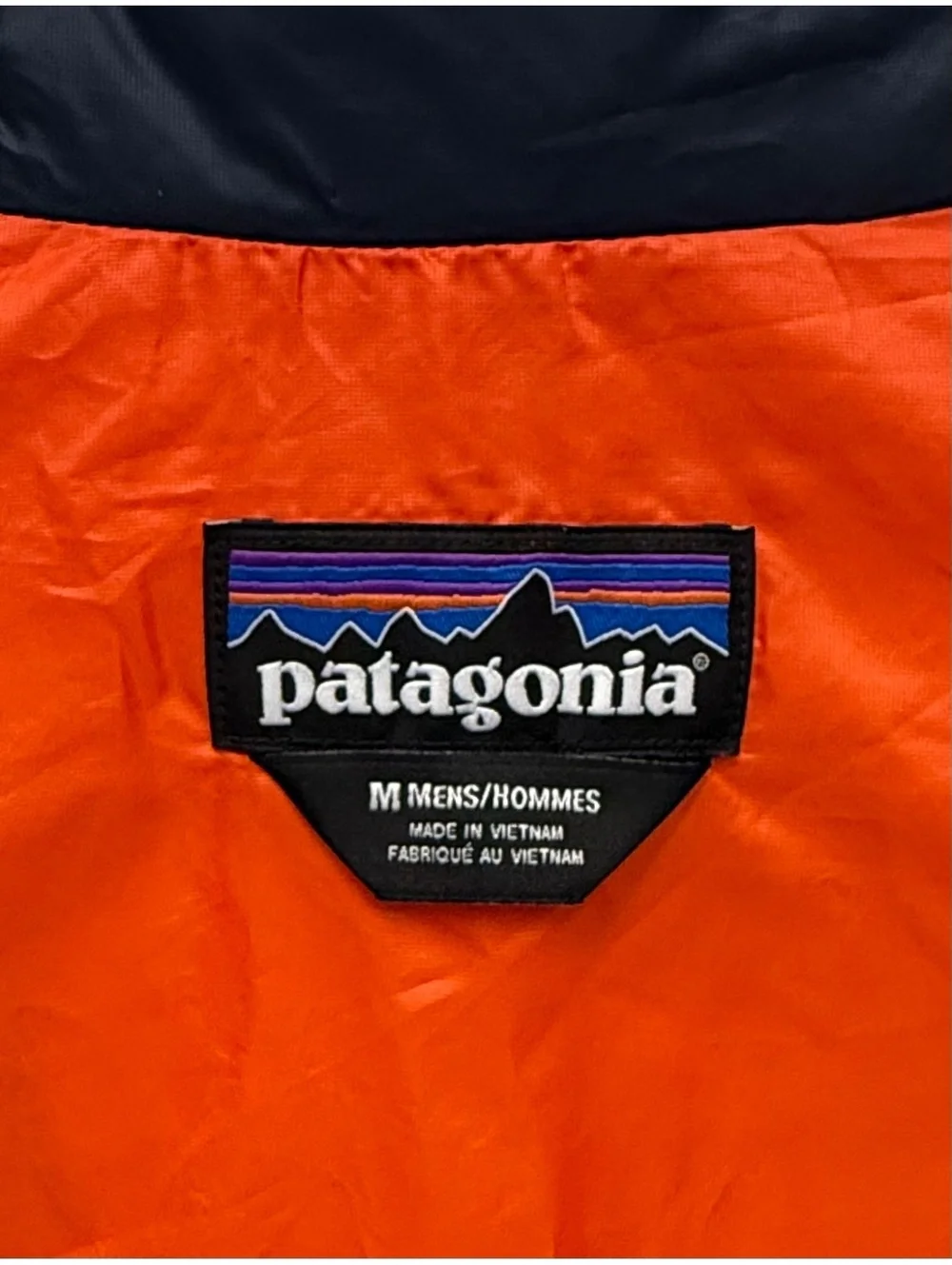 Patagonia Men’s Medium Full Zip Nano Puff Vest Navy Blue Orange Lining Jacket